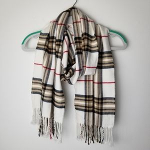 Soft plaid and fringe scarf